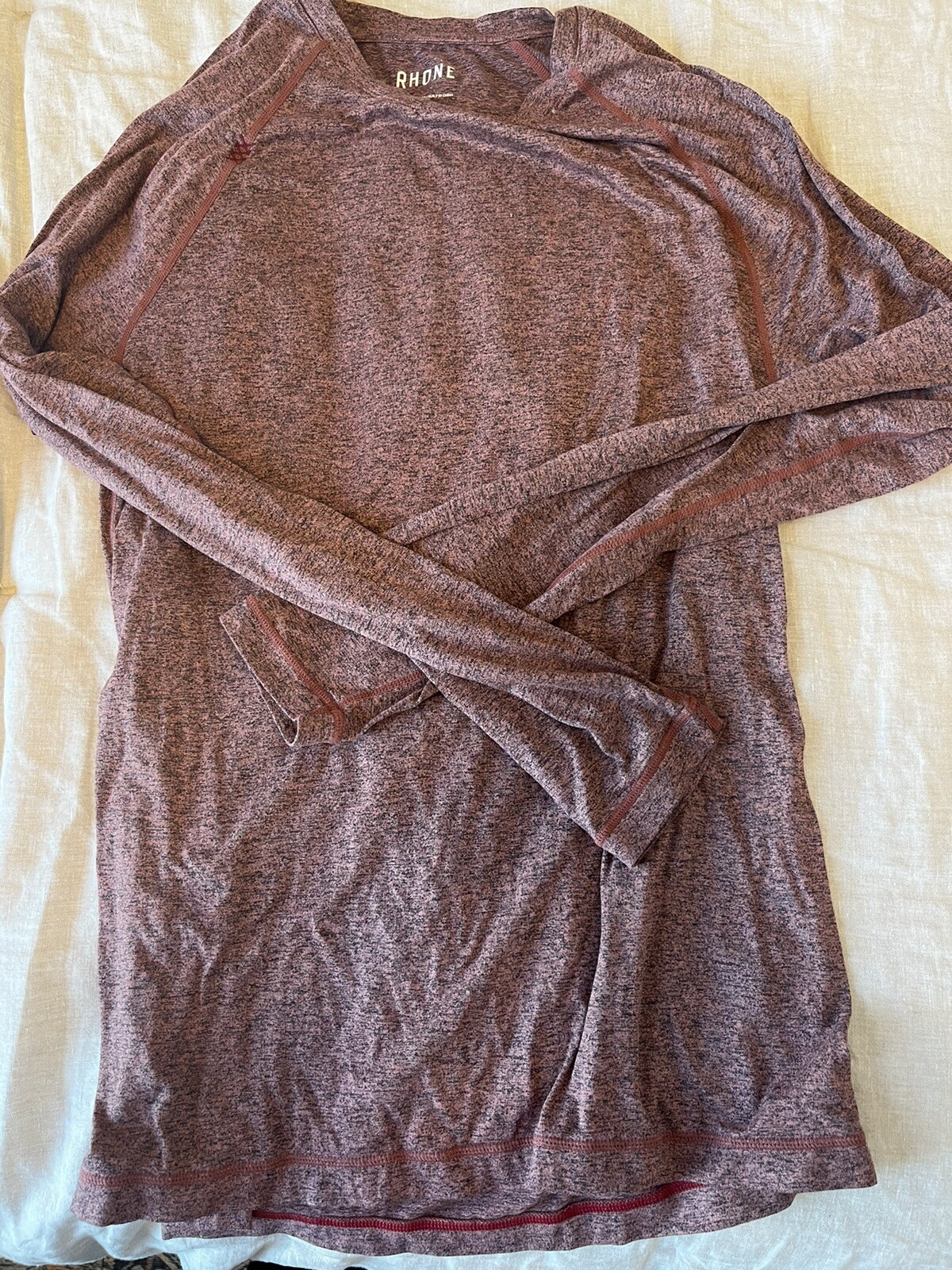 Rhone Shirt Mens Reign Crew Neck Long Sleeve Stretch Heathered Burgundy Size M gallery