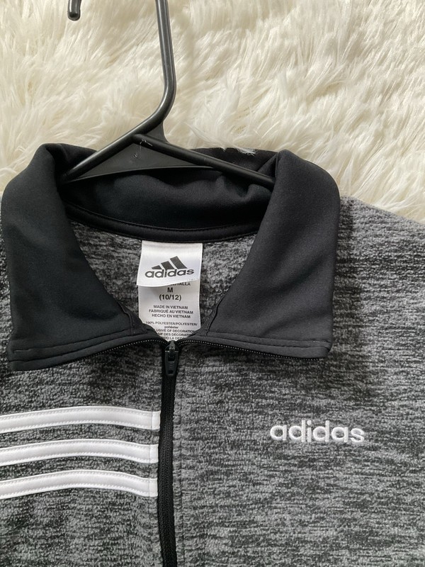 adidas Boys M Heathered Gray 1/4 Zip Stand Collar Activewear Pullover gallery