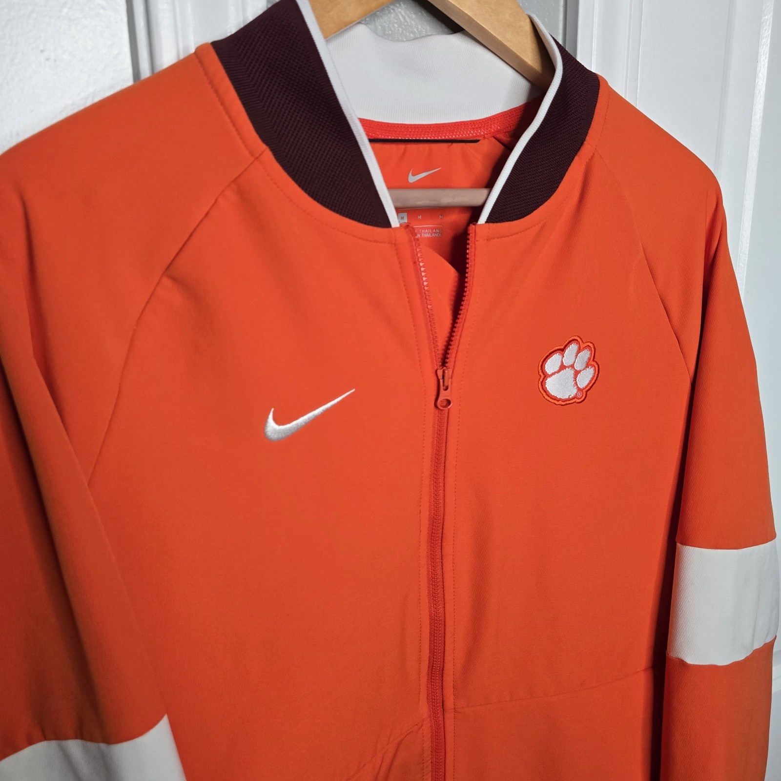 Nike Clemson Jacket Dri-Fit Full Zip Pockets Zip Medium M Orange Brown Whit Trim gallery