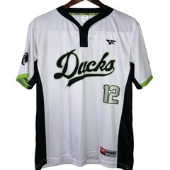 Fonza White Black Neon Athletic Baseball Jersey Ducks Shirt Cool Dry Mens Sz M