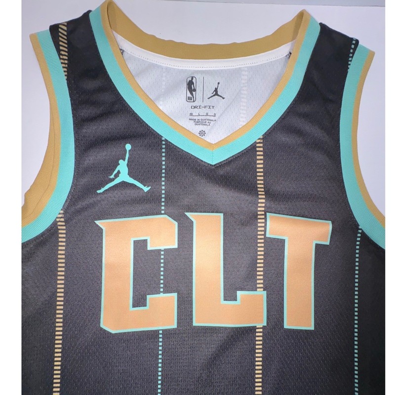 Jordan Charlotte Hornets City Edition Swingman Jersey Black Gold CLT Men LG 48 gallery