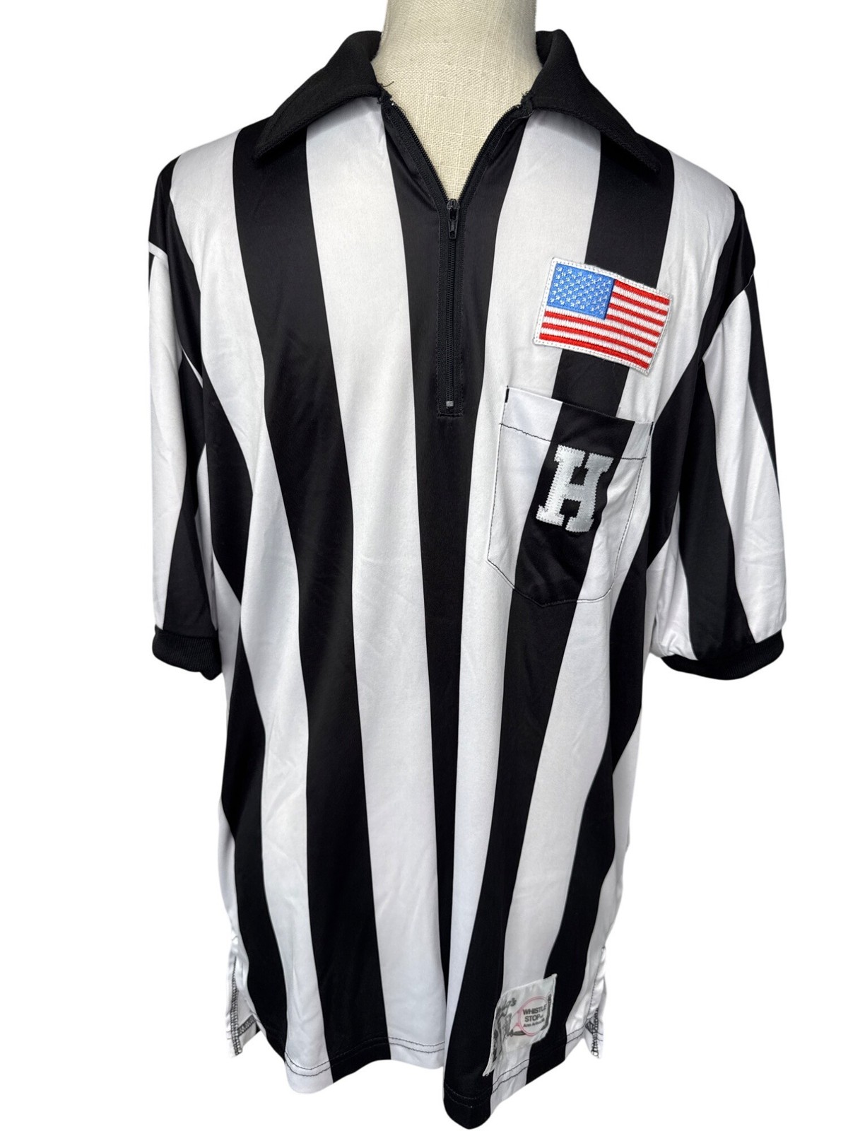 Honigs Referee Shirt Black & White Stripes Zip Collar L gallery