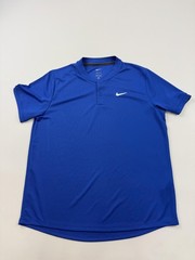 Nike Shirt Mens Large Blue Dri-Fit Henley Baseball Jersey Training Athletic Top