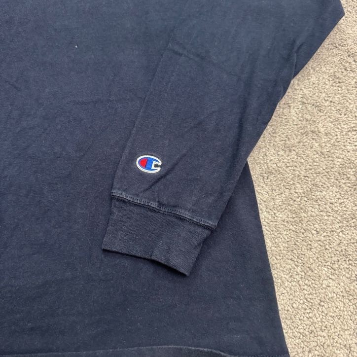 Champion Graphic Long Sleeve T-Shirt Mens Medium Navy Blue Crew Neck Cotton Tee gallery