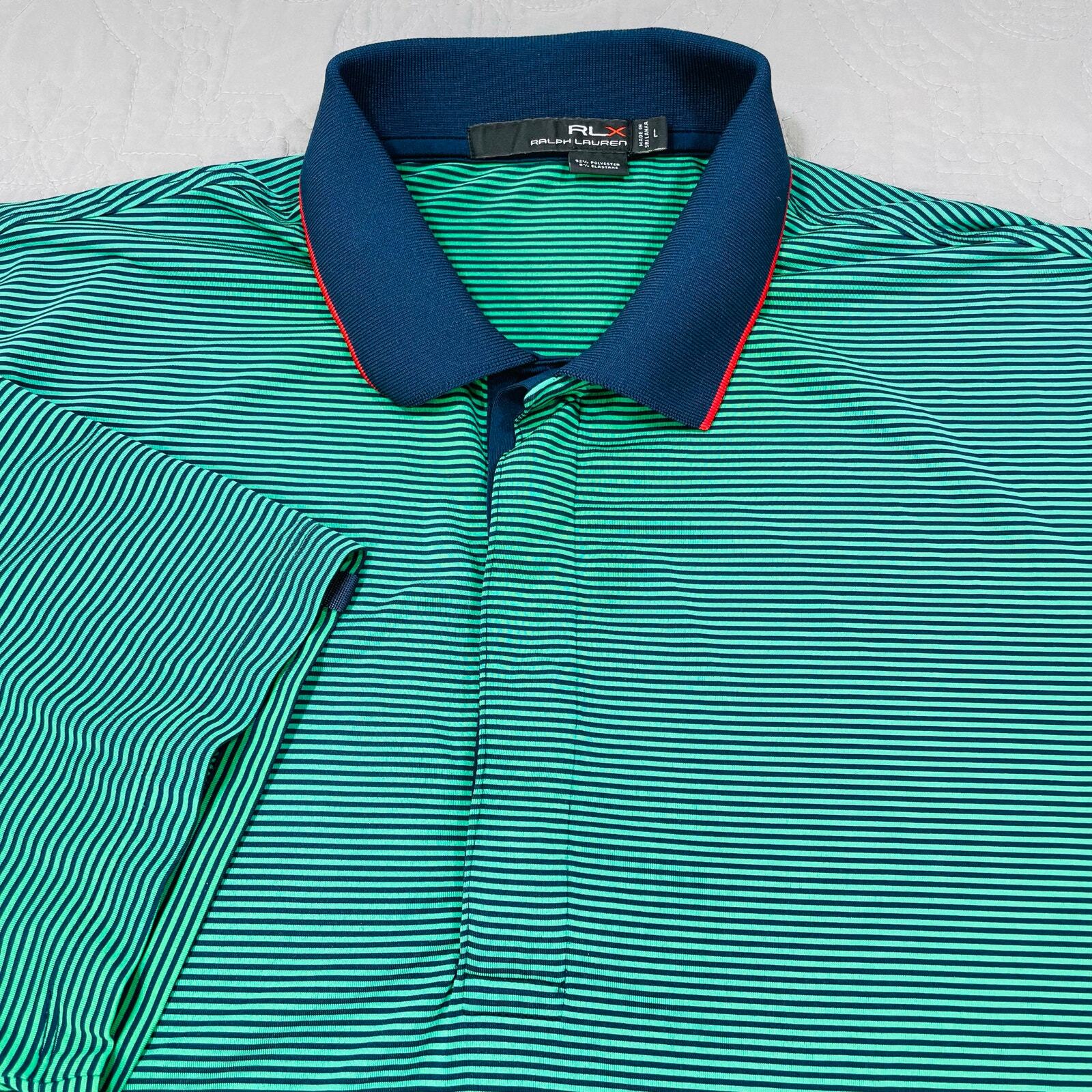 RLX Ralph Lauren Golf Polo Green Striped Mens Large Performance Tech Stretch gallery