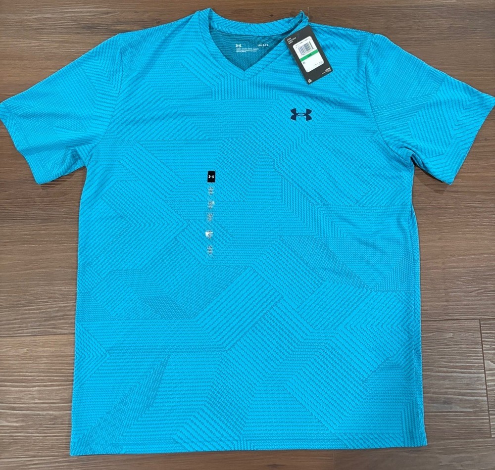 New Under Armour Mens Size Large L Loose Fit Gray Heatgear T-Shirt Gym V Neck