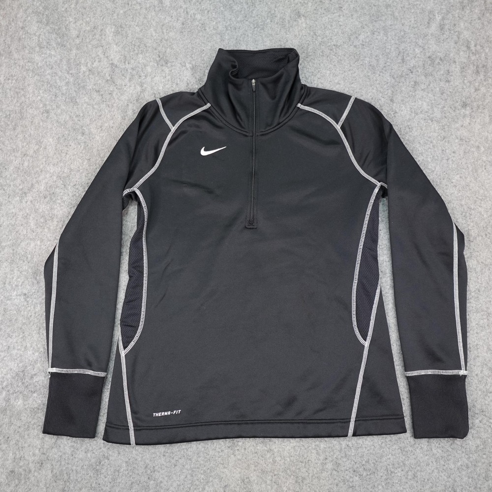 Nike Sweater Mens Medium Black 1/4 Zip Therma-FIT Pullover Fleece Mid Layer Top
