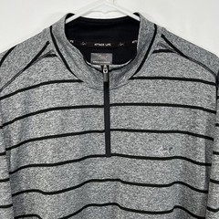 Greg Norman for Tasso Elba Play Dry 1/4 Zip Pullover Mens XL Gray Black Striped