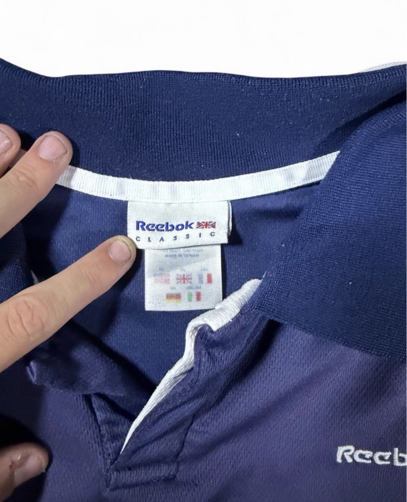 Vintage Faded Reebok Classic Men's Polo Shirt XL Navy Blue/White Trim gallery