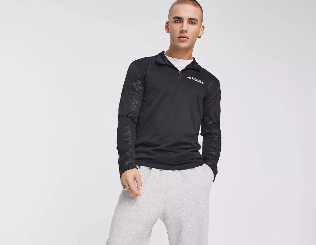 Adidas Men's TERREX Multi Half-Zip Long Sleeve Black Tee M L XL Hiking HT9501 gallery