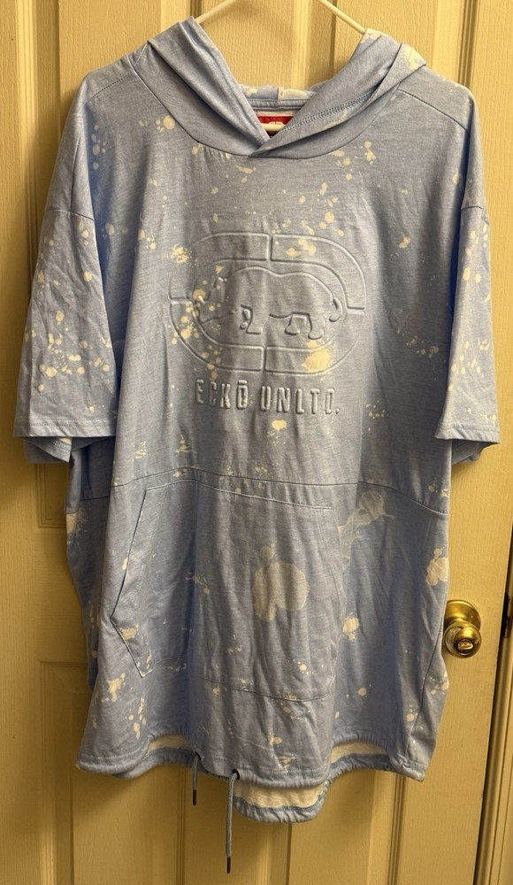 Mens Ecko Unltd Hooded Short Sleeve Shirt Blue/White 3XL EUC