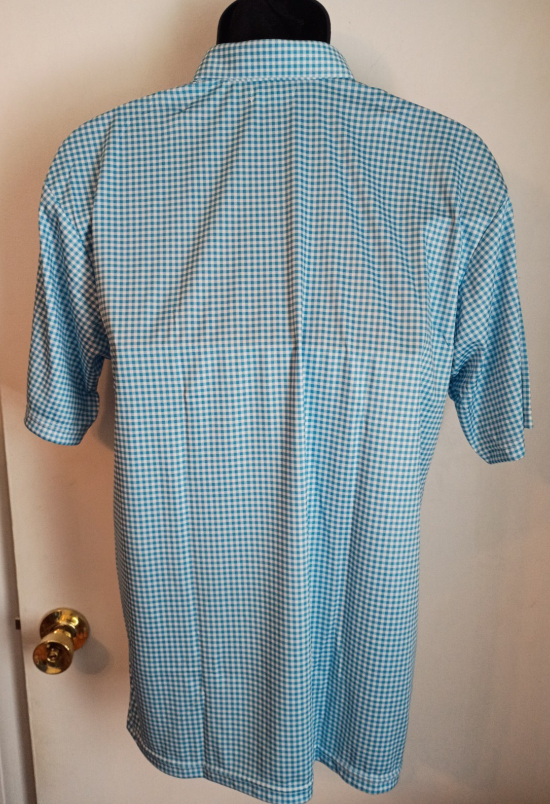Men's Collars & Co. Size Large Blue/White Check Stretch Dress Collar Polo Shirt gallery