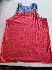 BKE Men’s Tank Top L Red Blue Colorblock Sleeveless Scoop Neck Lightweight