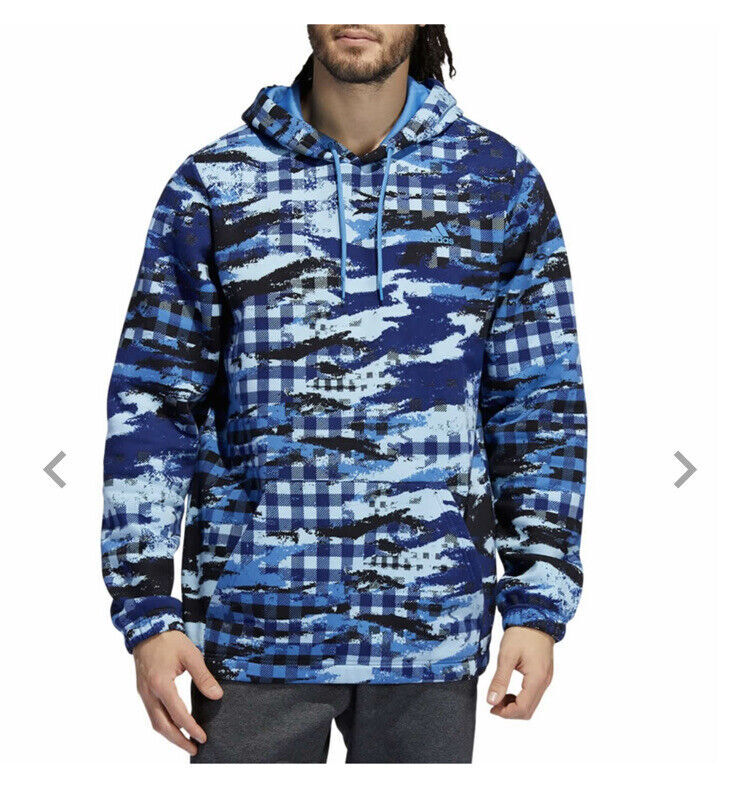 NWT MENS ADIDAS HF2205 M PG PLAID REGULAR FIT HOODIE BLUE SWEATSHIRTS $55 gallery