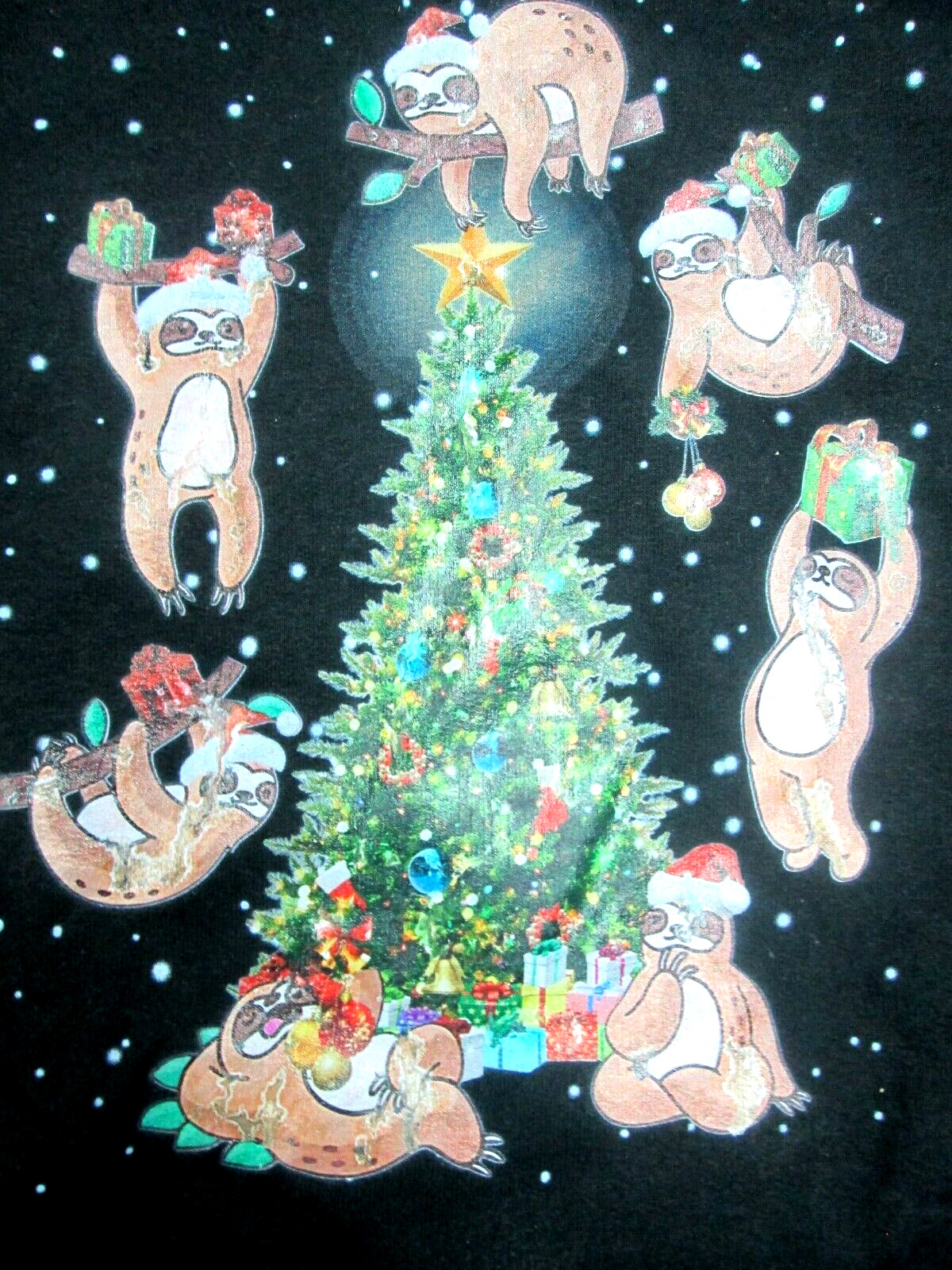 Christmas Sweatshirt 2xl black hoodie sloth tree Gildan NEW 6 gallery