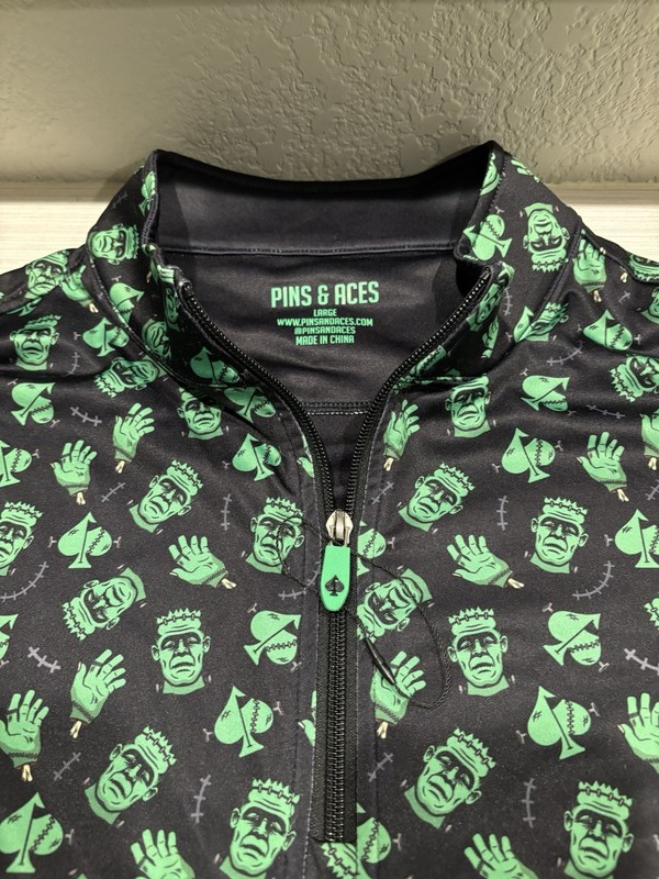 Pins And Aces Masters 1/4 Zip Men Frankenstein Golf Limited Edition Large gallery