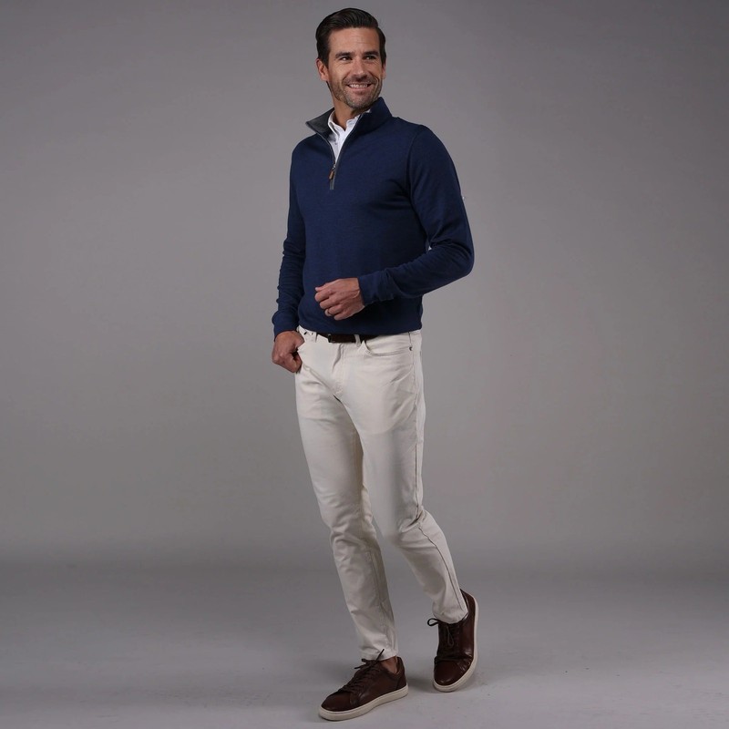 NWOT Collars & Co Heather Cloud Cotton Quarter Zip Navy Blue with Gray Trim XL gallery