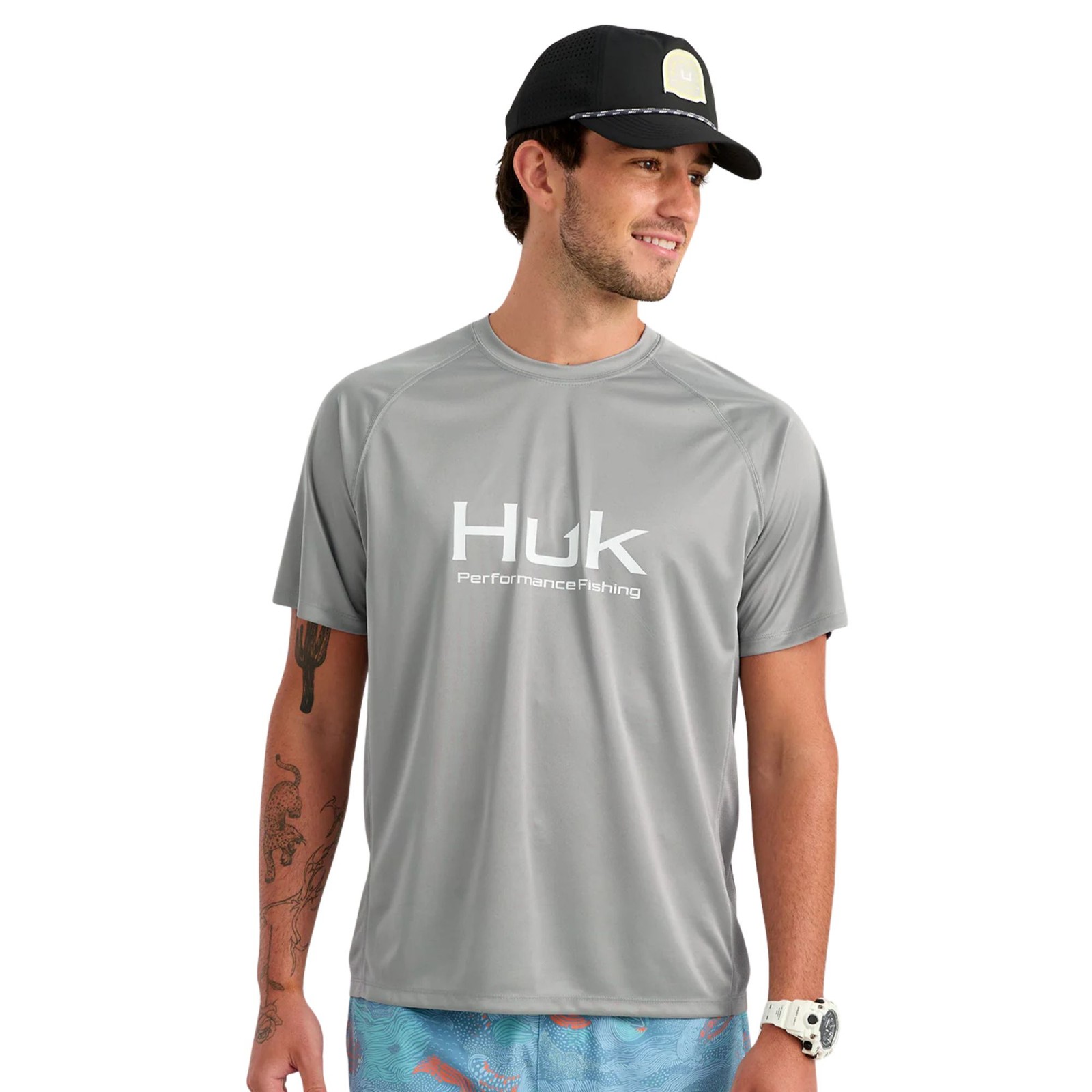 Huk Pursuit Short Sleeve Crew Men's Tech Shirt, Sharkskin, Medium gallery