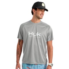 Huk Pursuit Short Sleeve Crew Men’s Tech Shirt, Sharkskin, Medium
