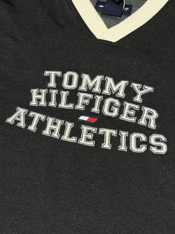 Vintage 1990s Tommy Hilfiger Athletics Embroidered Black Hockey Jersey Size XL gallery