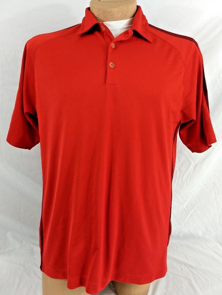 NIKE FIT DRY GOLF POLO SPORT SHIRT Mens L Deep Red & Burgundy Wine Accents