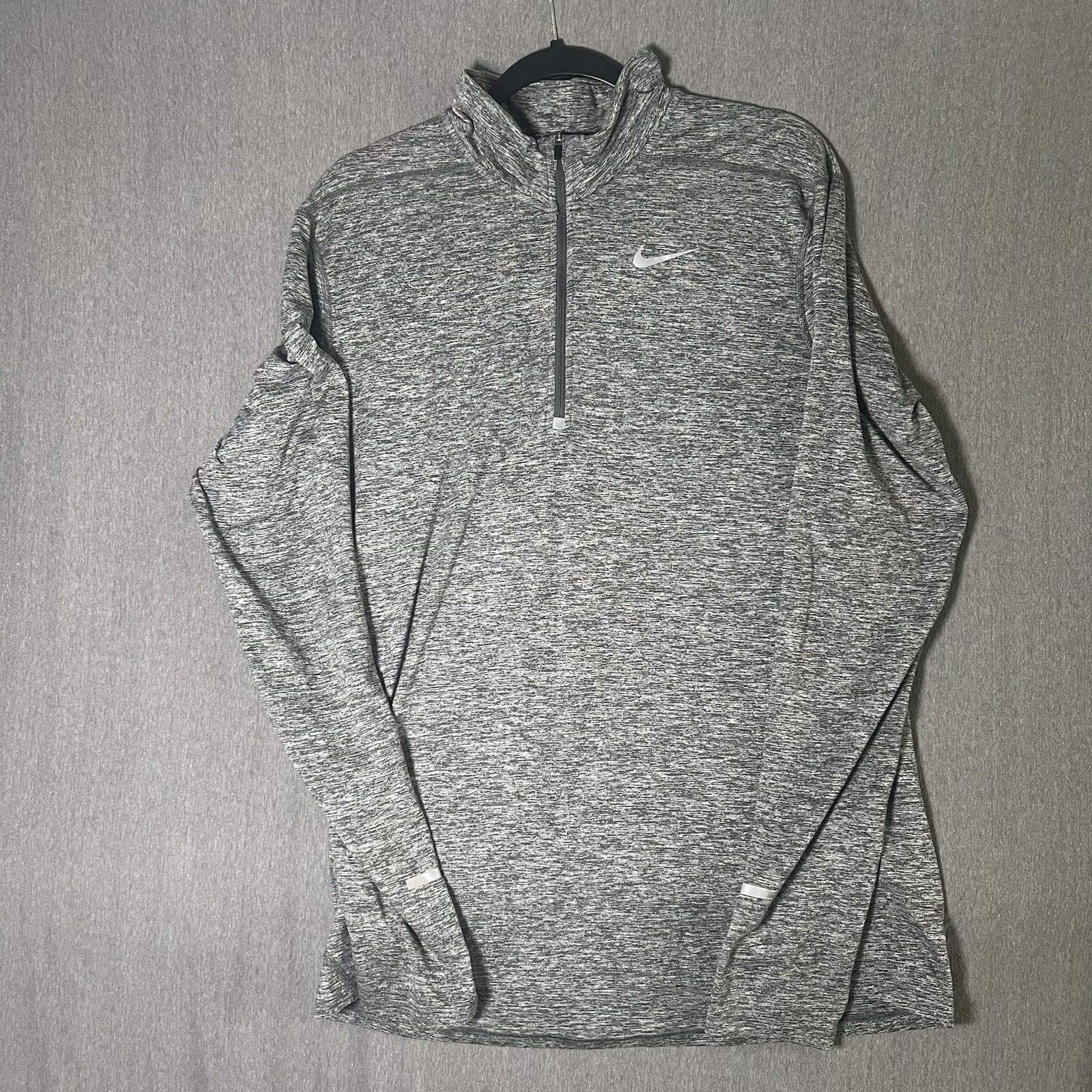 Nike Running Shirt Men L Large Grey White Dri Fit Reflective Thumbholes Half Zip gallery