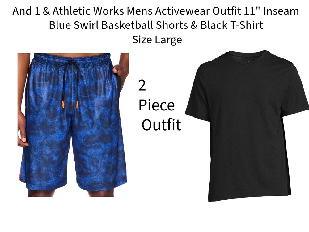 And 1/Athletic Works Mens 2 Pc Activewear Blue Basketball Shorts /Black Top Sz L