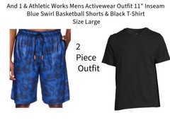 And 1/Athletic Works Mens 2 Pc Activewear Blue Basketball Shorts /Black Top Sz L