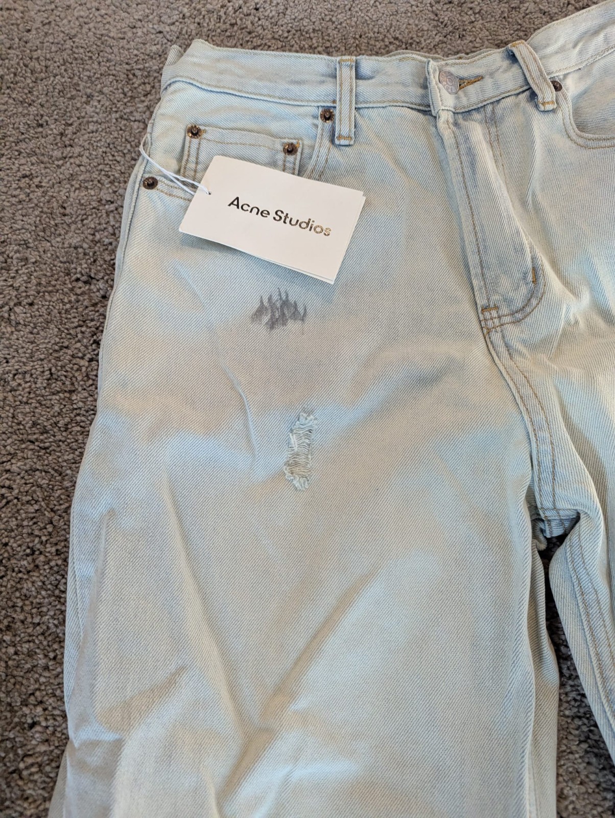 Acne Studios Wide Leg Distressed Jeans Light Blue Wash Pink Patch NWT [SIZE] gallery