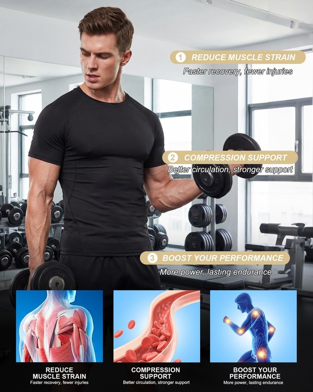 2 Pack Men’s Compression Shirts Short Sleeve Cool Dry Sports Athletic Workout... gallery