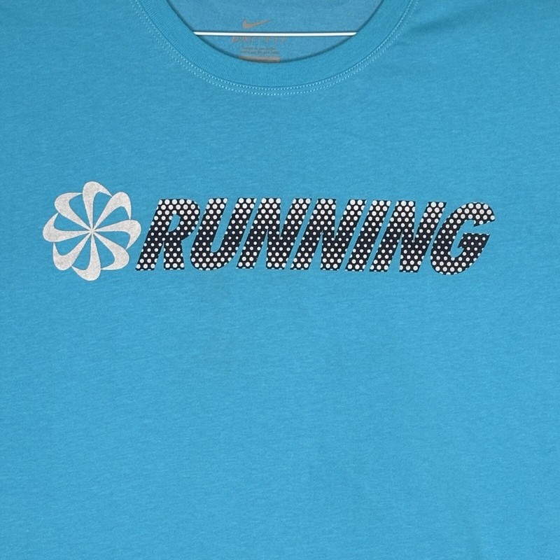 Nike Teal Crew Neck Athletic Dri Fit Running Graphic Front Casual Shirt Large gallery