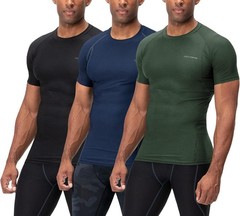 DEVOPS 3 Pack Men Cool Dry Short Sleeve Compression Shirts, Sports Baselay