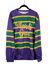 Mardi Gras Striped Long Sleeve Sweatshirt – Purple Green Gold – Size XL