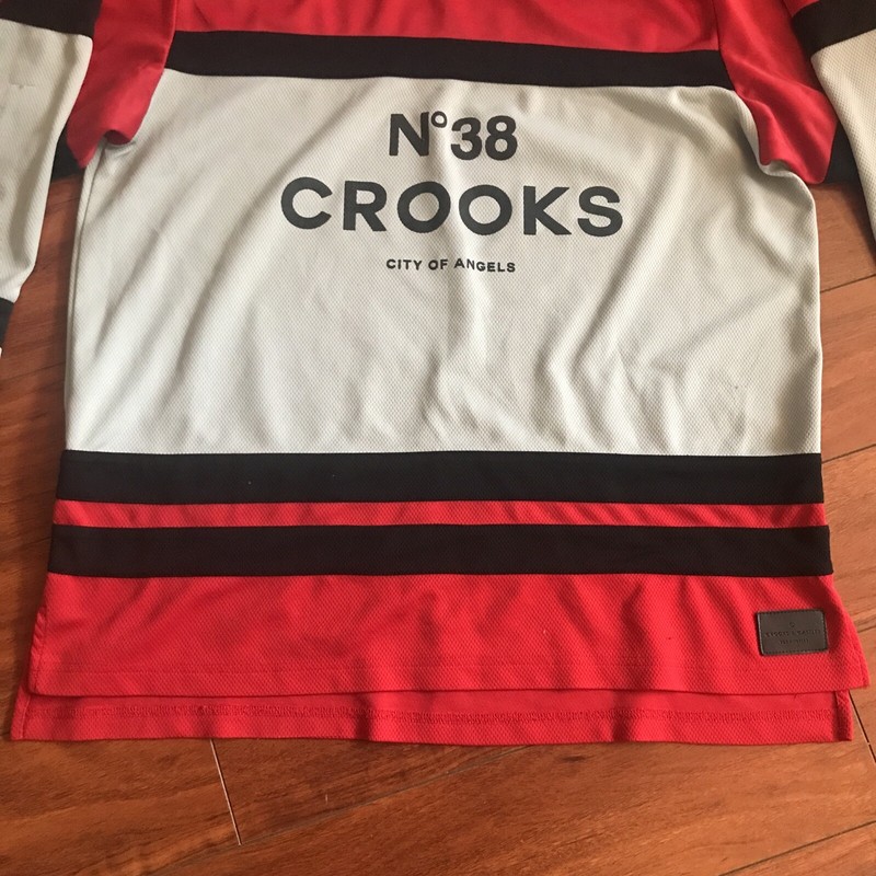 Crooks & Castles Hijacker N38 Hockey Jersey Men's Size Large Grey Red RARE EUC gallery