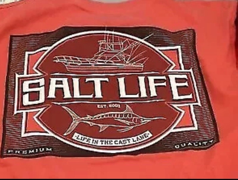 EUC Salt Life Mens Tee Shirt Orange Sz Medium Swordfish Boat Short Sleeves gallery