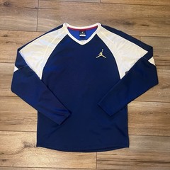 Jordan Dri Fit White Blue Gold Long Sleeve Jumpman Tee T-Shirt Jersey Men’s M