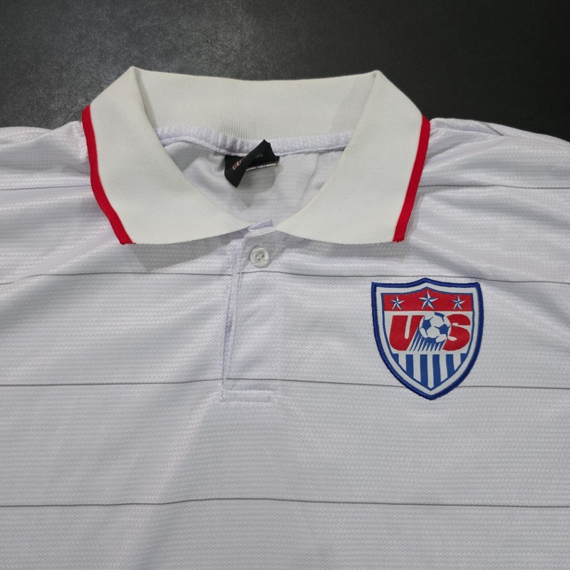 USA Soccer Jersey M White Red Blue #12 Shield Collared Futbol Shirt gallery