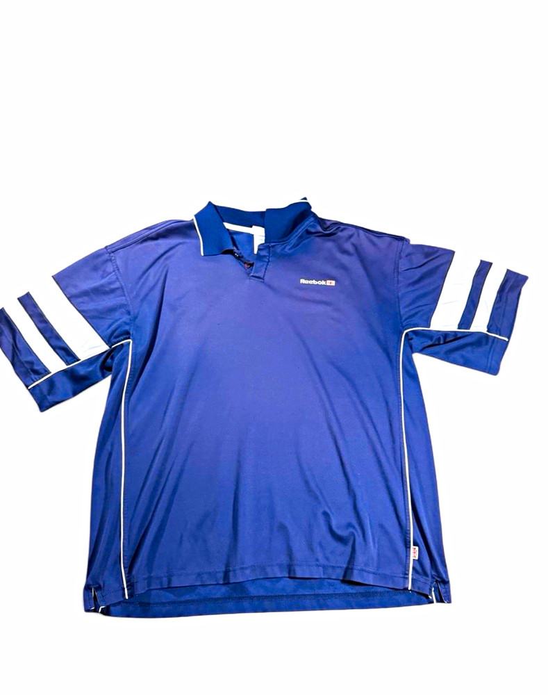 Vintage Faded Reebok Classic Men's Polo Shirt XL Navy Blue/White Trim