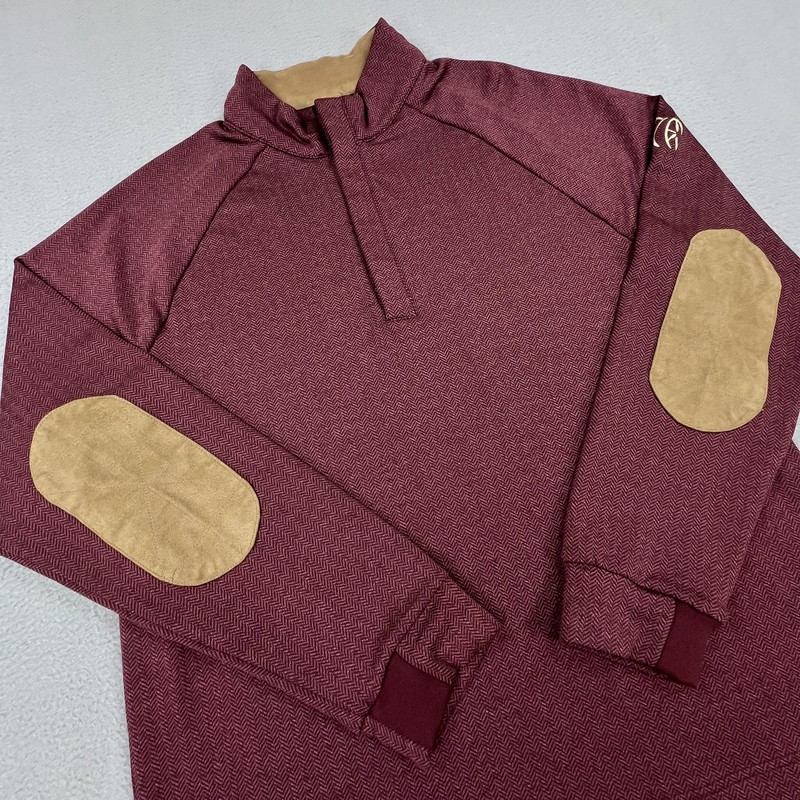 Dunning 1/4 Zip Golf Sweater Mens Large Red Elbow Patches Pullover Herringbone gallery