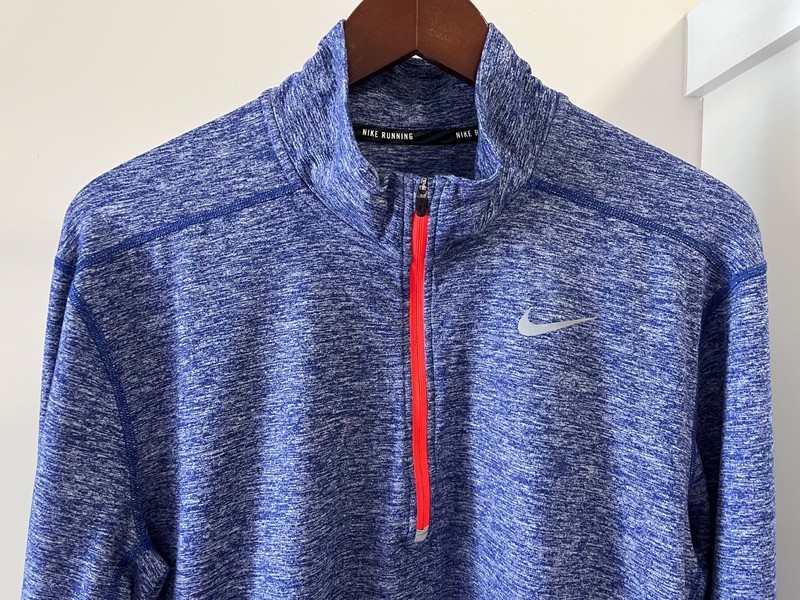 Nike Dri-Fit Running Pullover Mens Large Blue Heather/Orange 1/4 Zip 683485-457 gallery