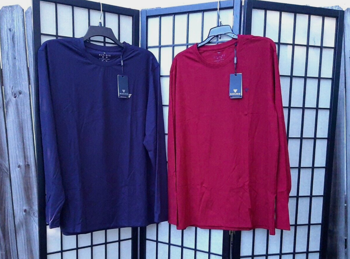 M MAELREG Mens Moisture Wicking Long Sleeve T Shirt Maroon Blue L XL NWT UPF 50+ gallery