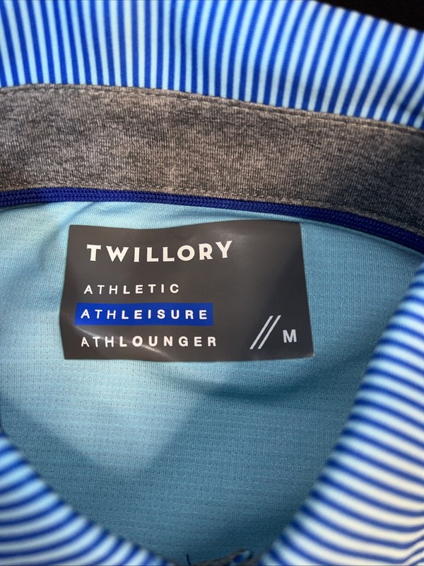 Twillory Shirt Mens Med Royal/Teal Stripe Polo Polyester Athleisure SS gallery