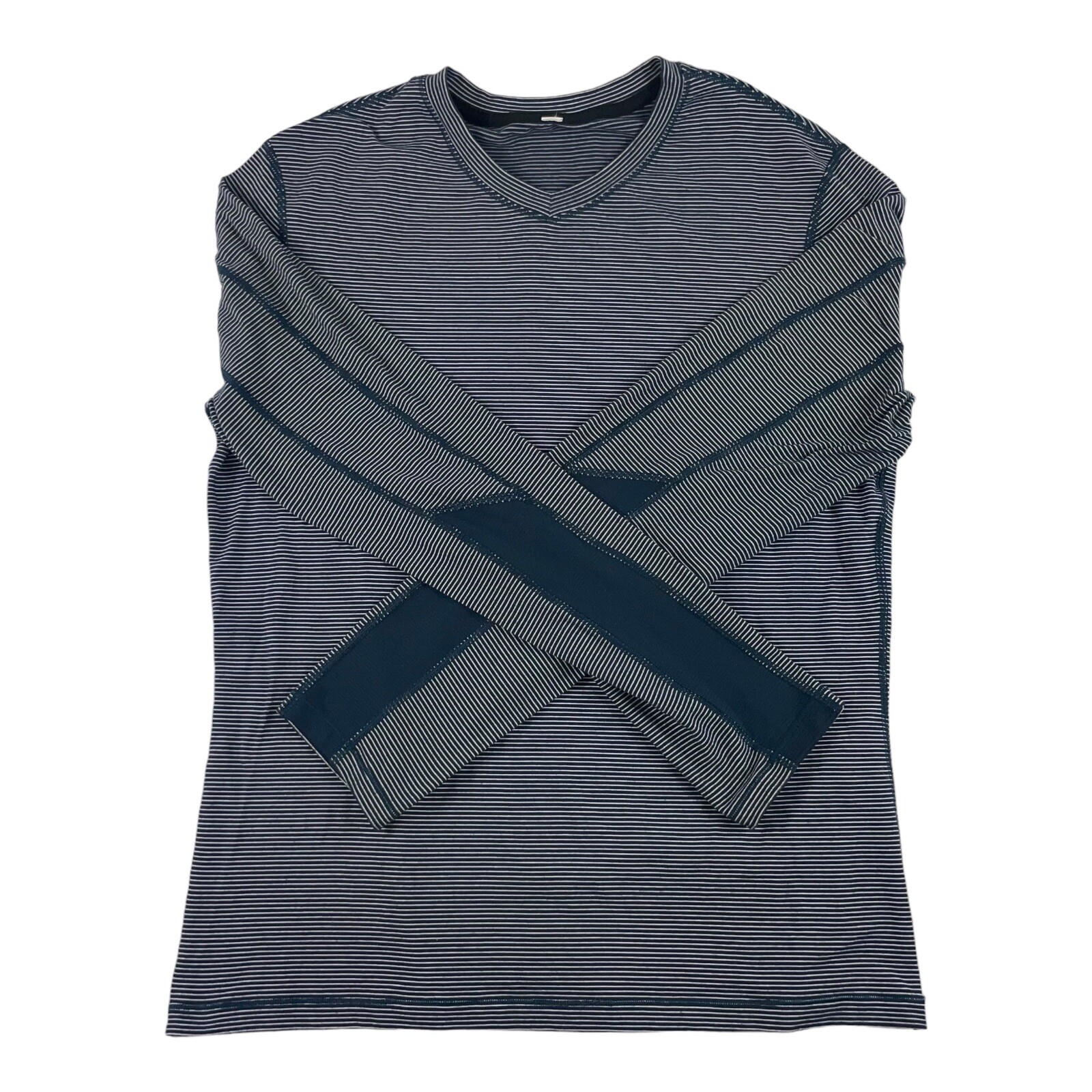 Lululemon Blue White Horizontal Stripe L/S Performance T Shirt Size Mens M gallery