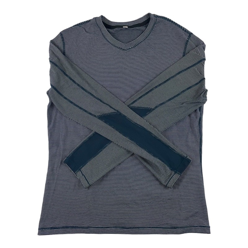 Lululemon Blue White Horizontal Stripe L/S Performance T Shirt Size Mens M gallery