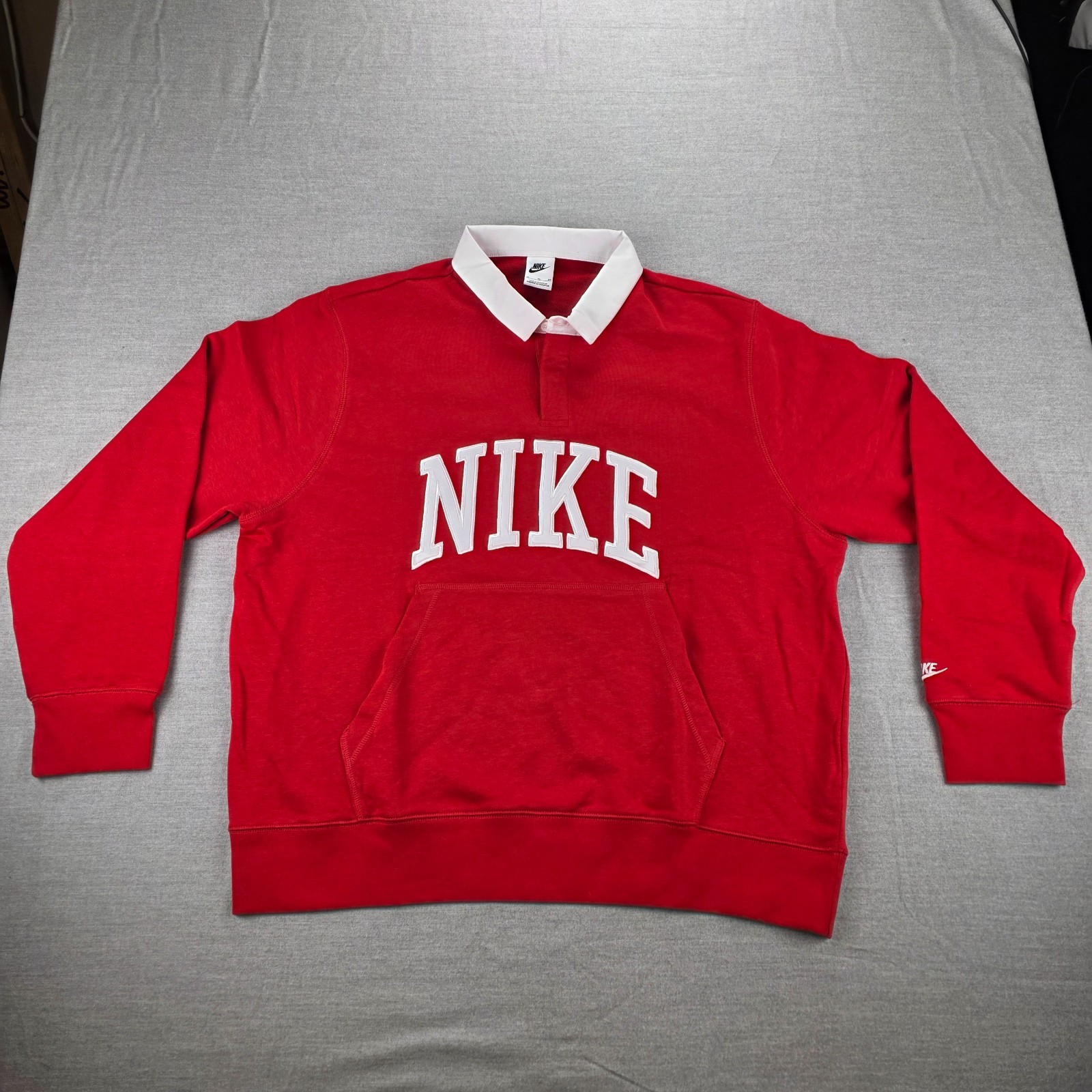 Nike Club Fleece Long Sleeve Polo Rugby Shirt Mens Size XL Red FN3112-657 NWT gallery