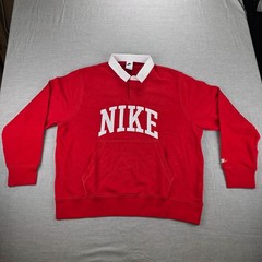Nike Club Fleece Long Sleeve Polo Rugby Shirt Mens Size XL Red FN3112-657 NWT