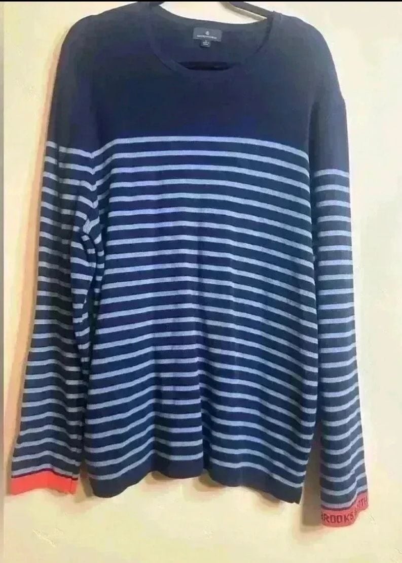 Brooks Brothers Men’s Striped Navy Blue Sweater Size Large nautical gallery