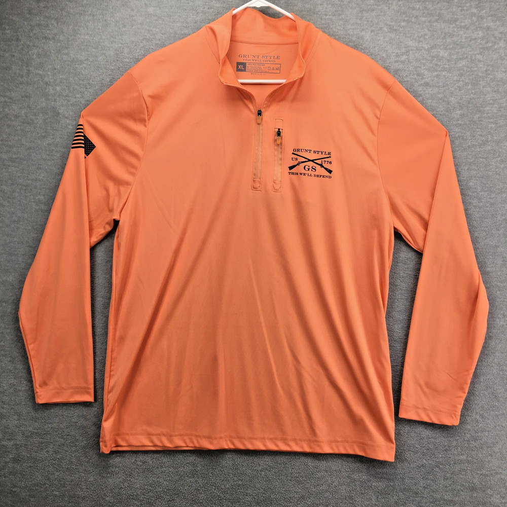 Grunt Style 1/4 Zip Performance Pullover Size XL Stretch Orange Fishing