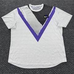 Nike Court Shirt Men XL White Purple NY Challenger Crew Tennis Dri Fit AT4235