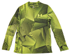 Under Armour Mens Shirt Size Medium Blk/Greenish L/S Fitted Lightweight Logo